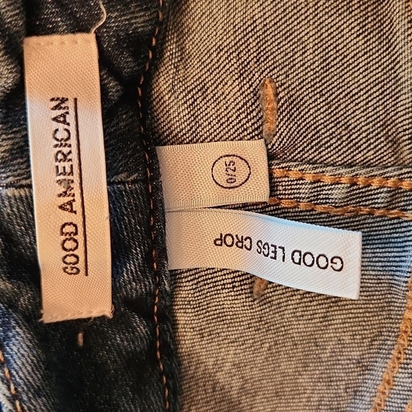 Good American Good Legs Crop Skinny blue distressed Jeans size 0 waist 25 - Picture 9 of 13